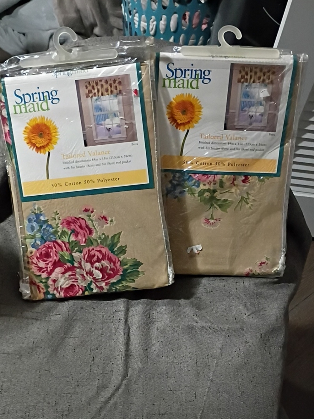 Beige Floral Tailored Valance - Set
